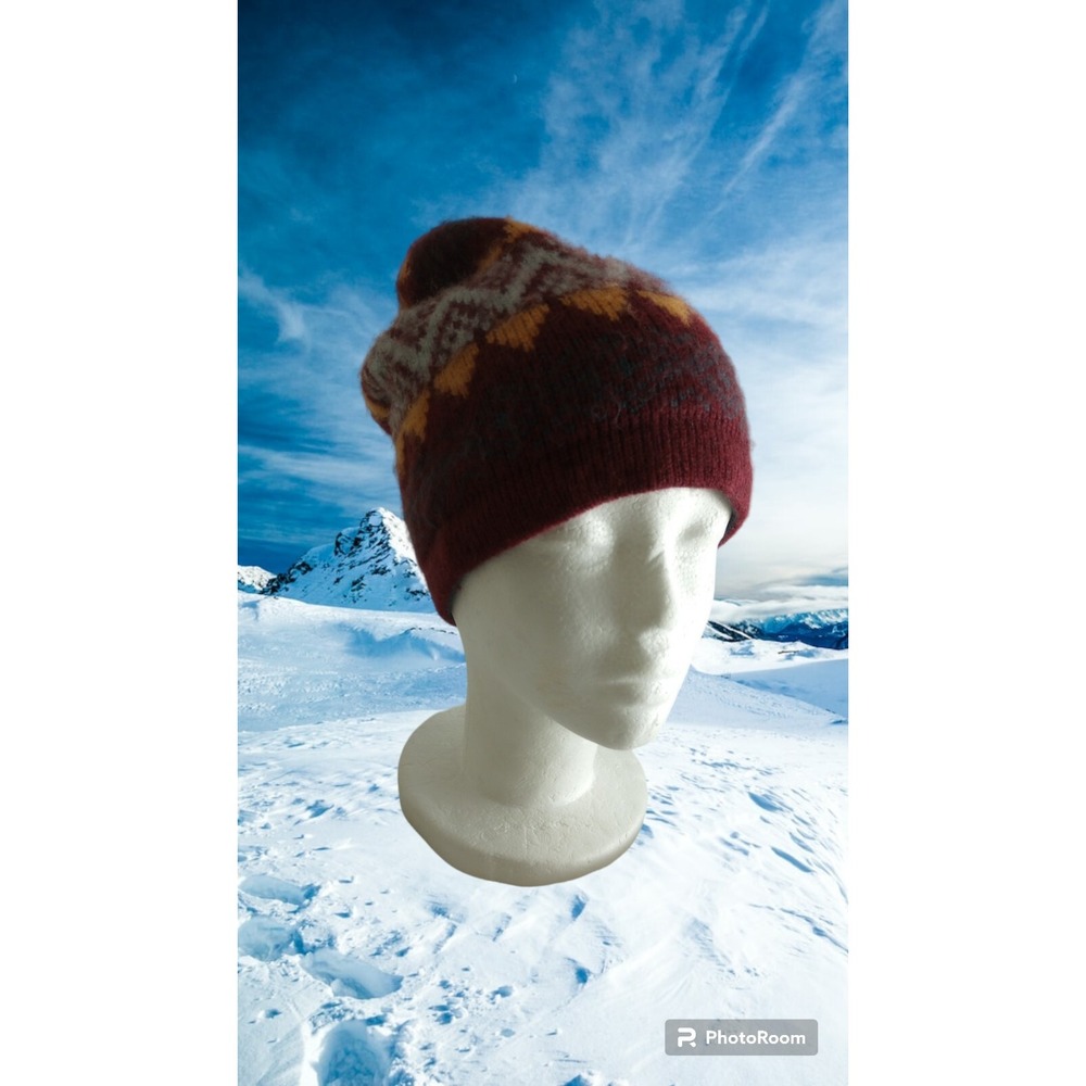 Andes Gift Fair Isles Handmade Alpaca Fiber Blend Beanie One Size Orange Ski